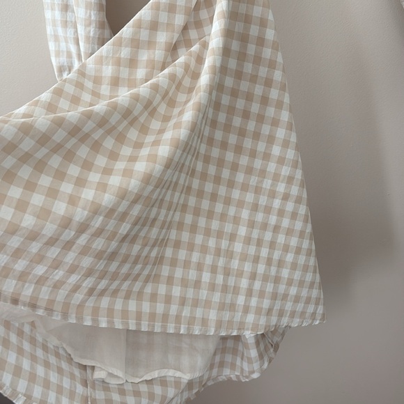 Petal & Pup Beige Cut Out Gingham Dress 100% Cotton Mini Puff Sleeves Size 4 - Picture 6 of 13